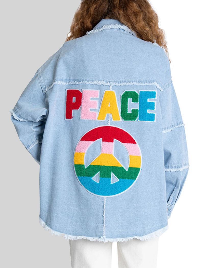 Oversized Peace Graphic Denim Jacket