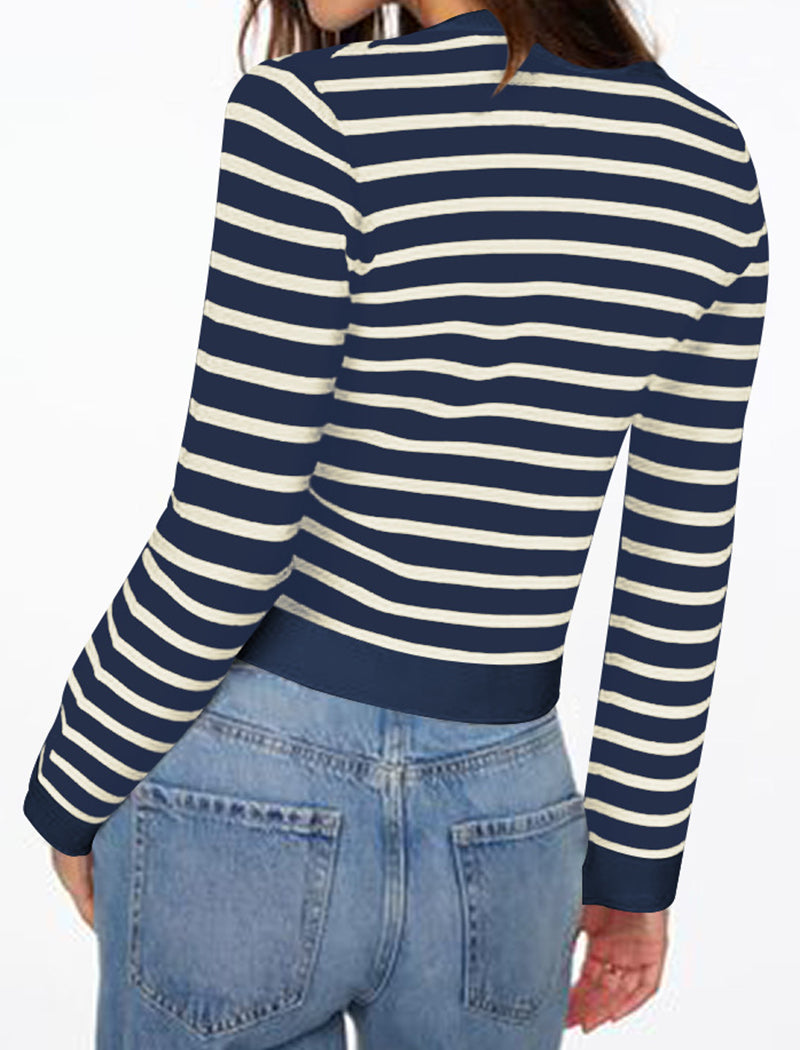 Striped Button-Up Cropped Cardigan