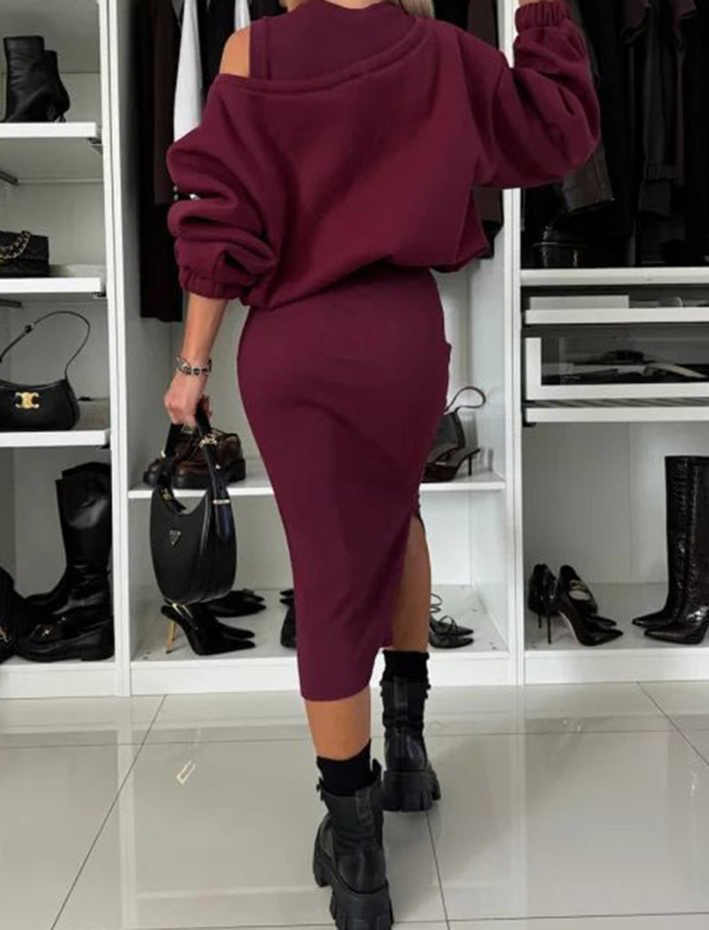 Ribbed Cut-Out Top with High-Waisted Skirt