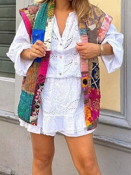Patchwork Open-Front Vest