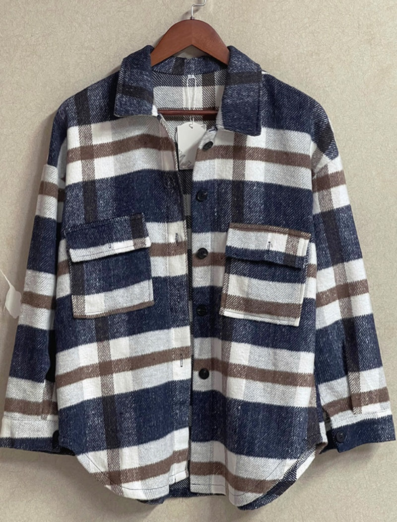 Notch Collar Loose Checkered Coat