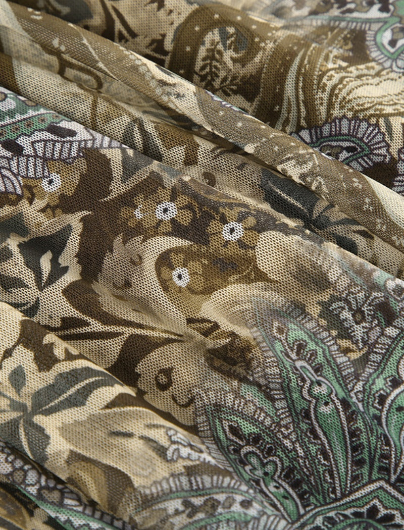 Asymmetrical Paisley Midi Skirt