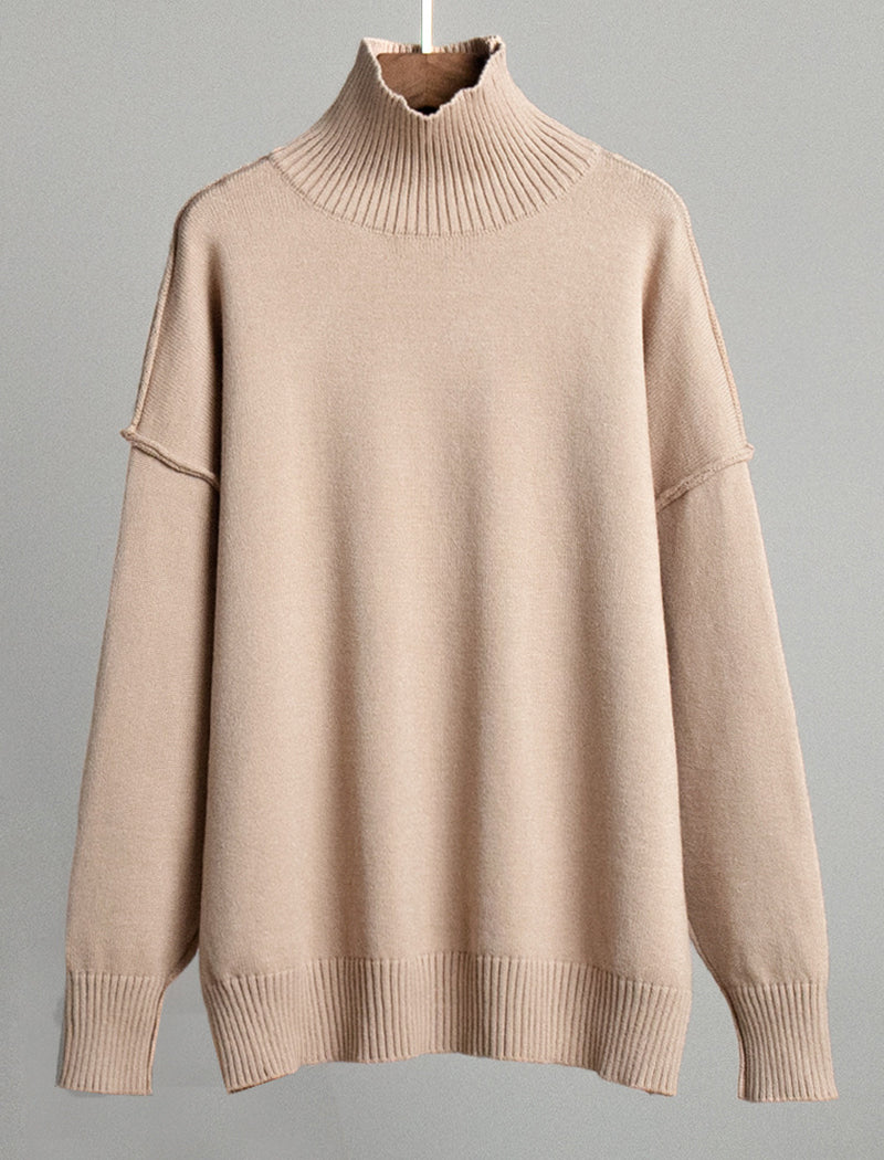 Oversized Turtleneck Sweater with Ribbed Hem