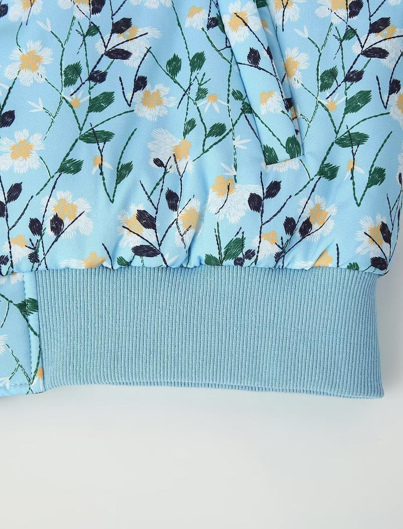 Floral Print Zipper Bomber Quilted Jacket