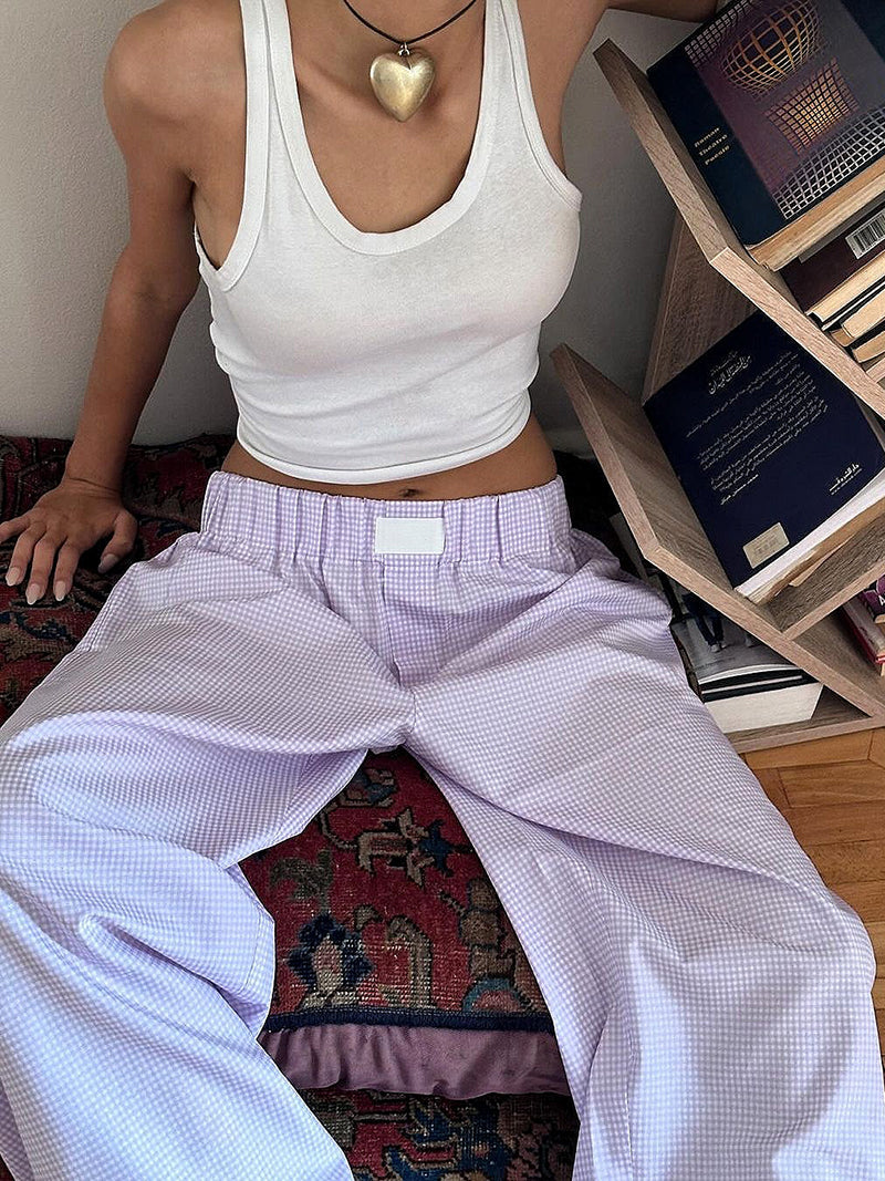 Plaid Mid-Rise Pants