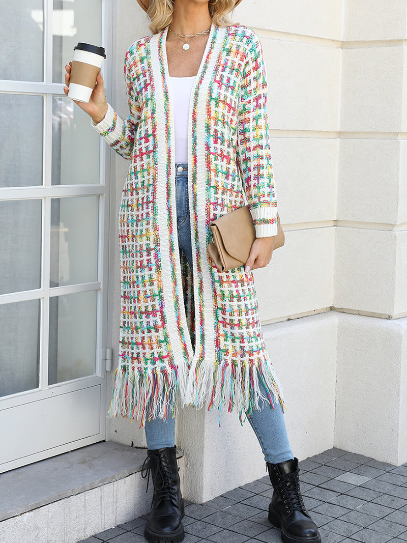 Fringe Longline Open-Front Cardigan