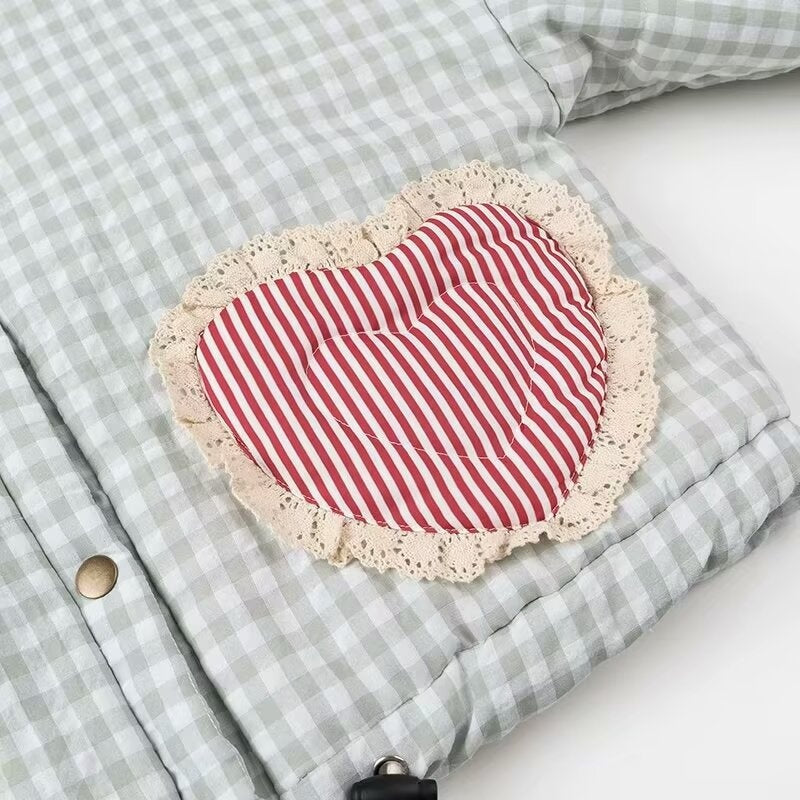 Gingham Jacket with Heart Patch Details