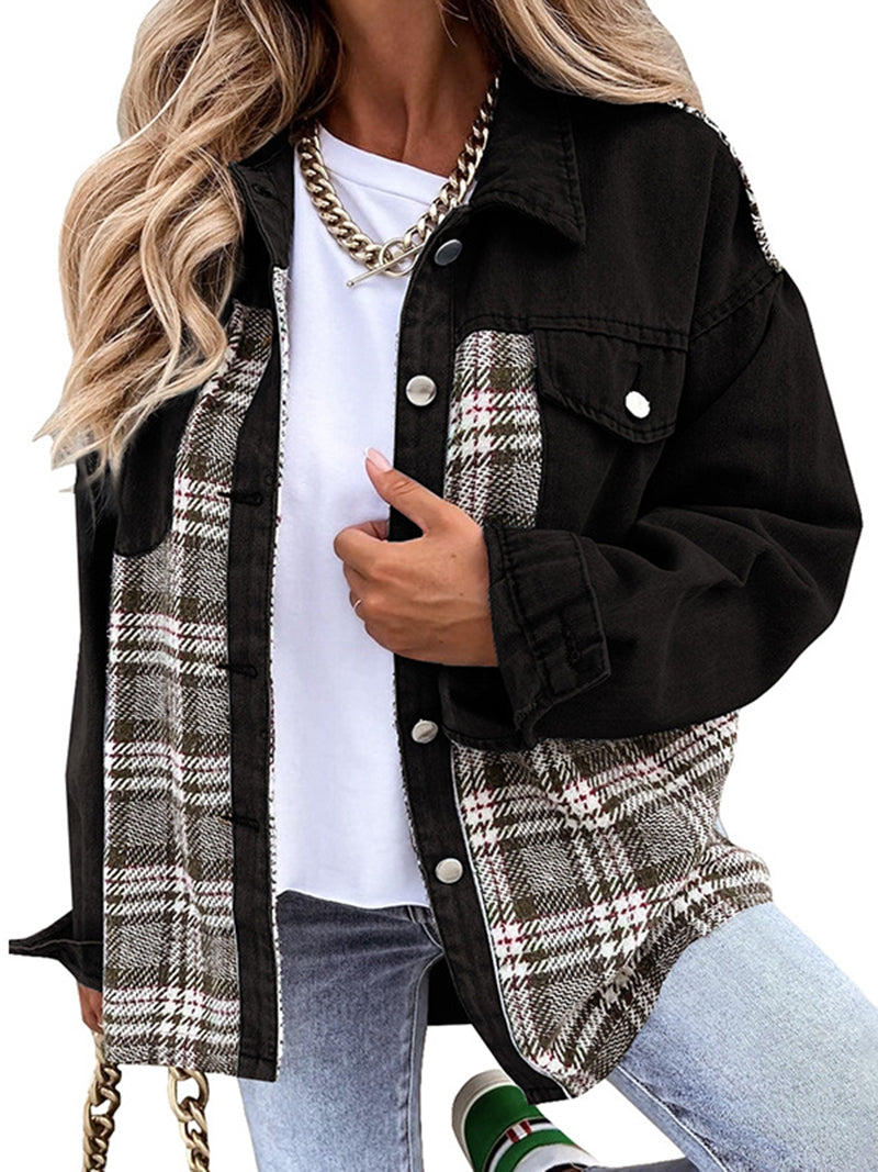 Plaid Patchwork Button-Up Jacket
