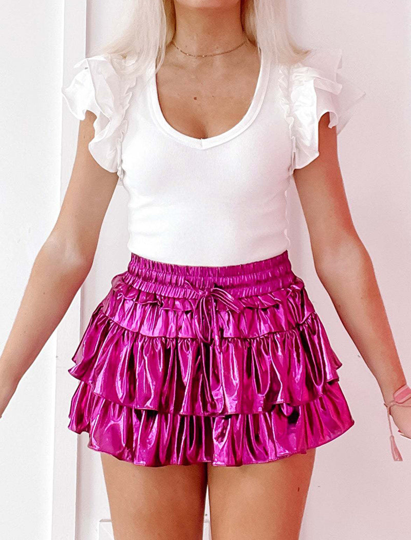Layered Ruffle Skirt with Elastic Waistband