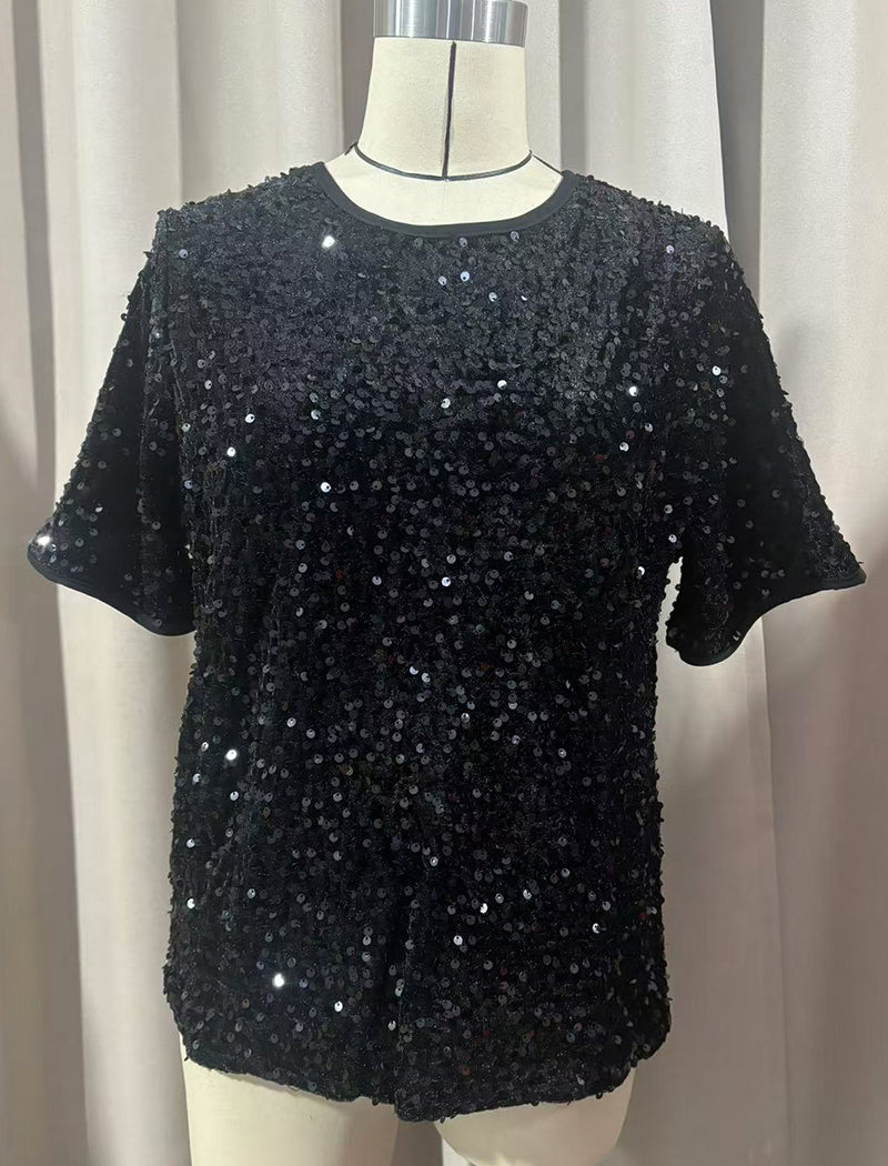 Short-Sleeve Sequin Top