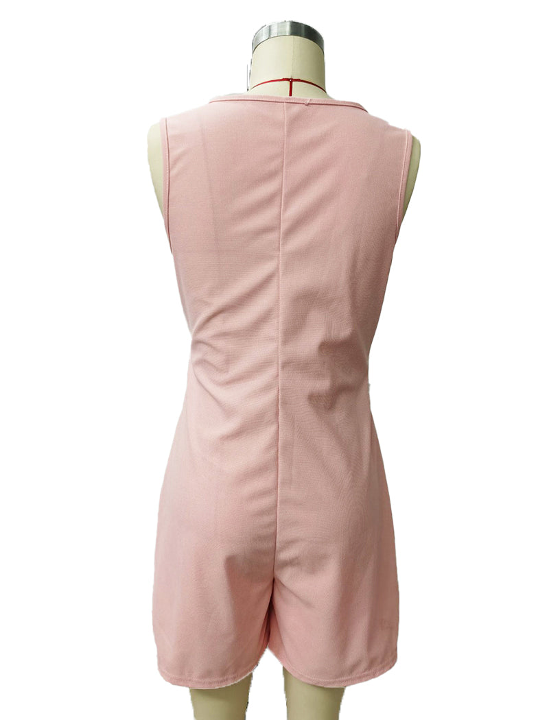 Sleeveless Button-Up Romper with Pockets