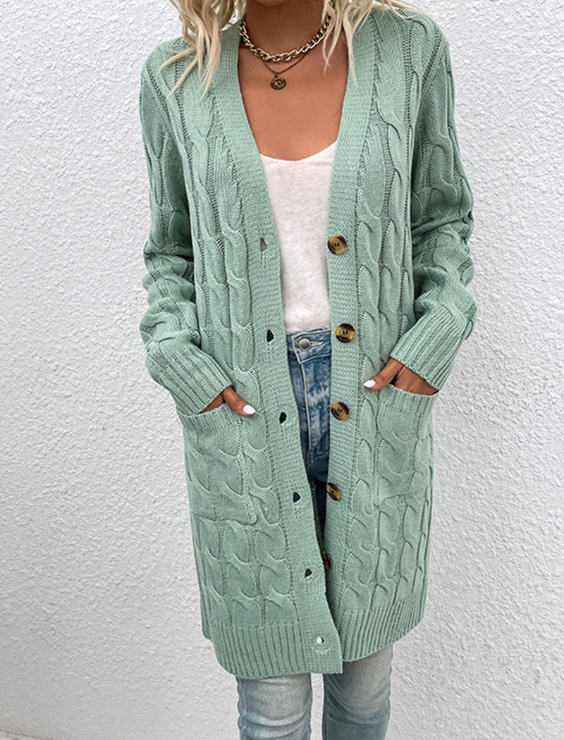 Cable Knit Longline Button-Up Cardigan