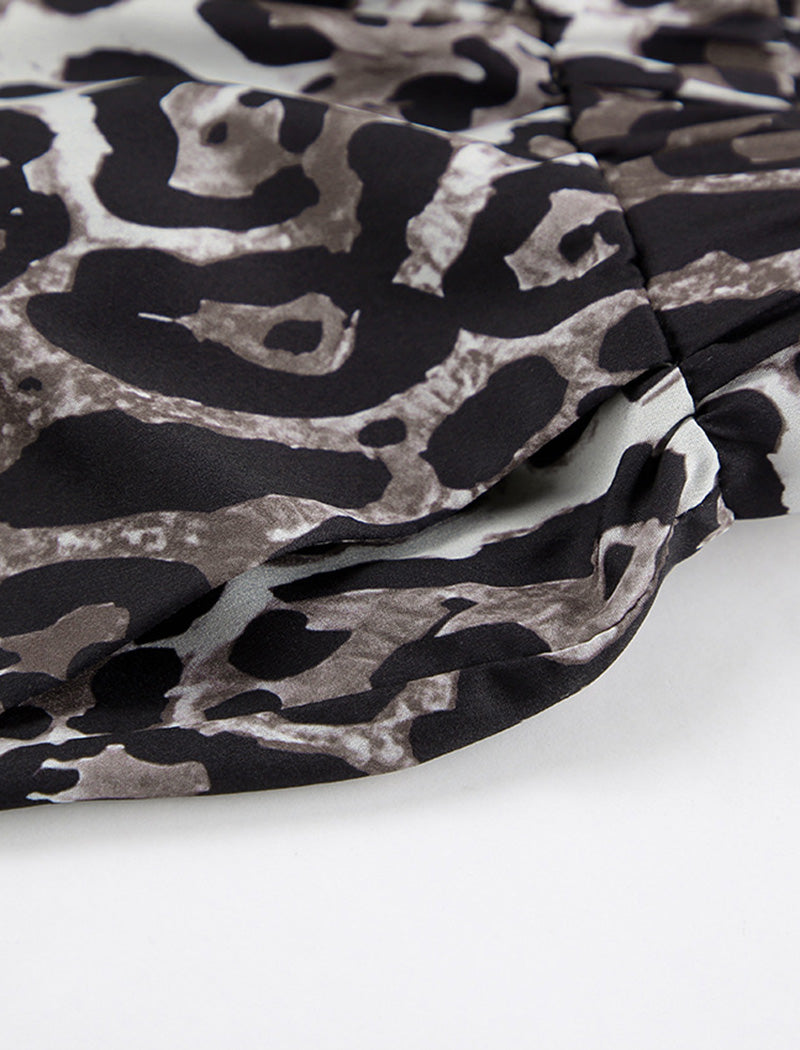 Wide-Leg Satin Animal Print Pants