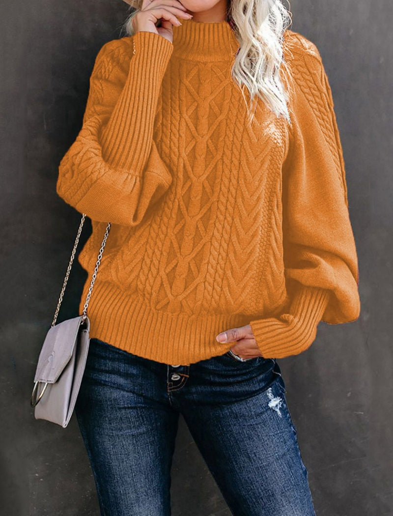 Cable Knit Balloon Sleeve Pullover