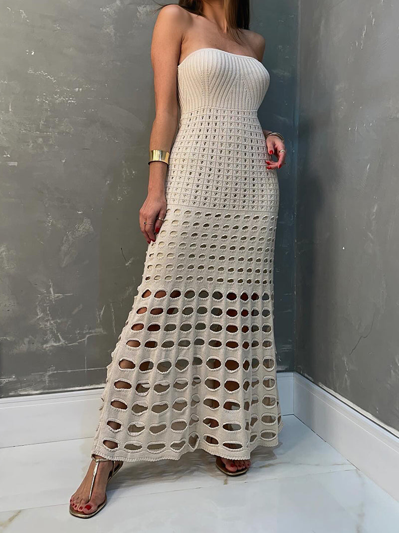 Strapless Smocked Eyelet Maxi Dress