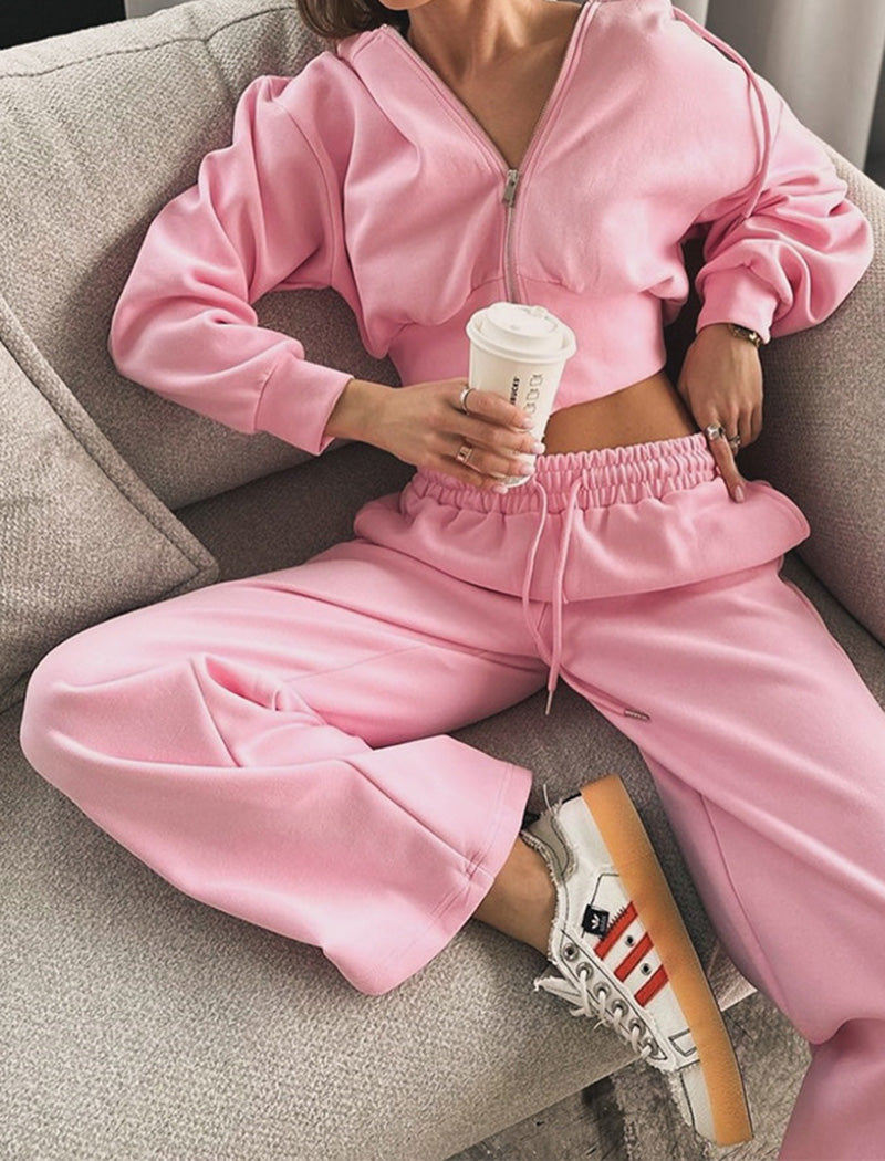 Cropped Zip-Up Hoodie and Joggers Set