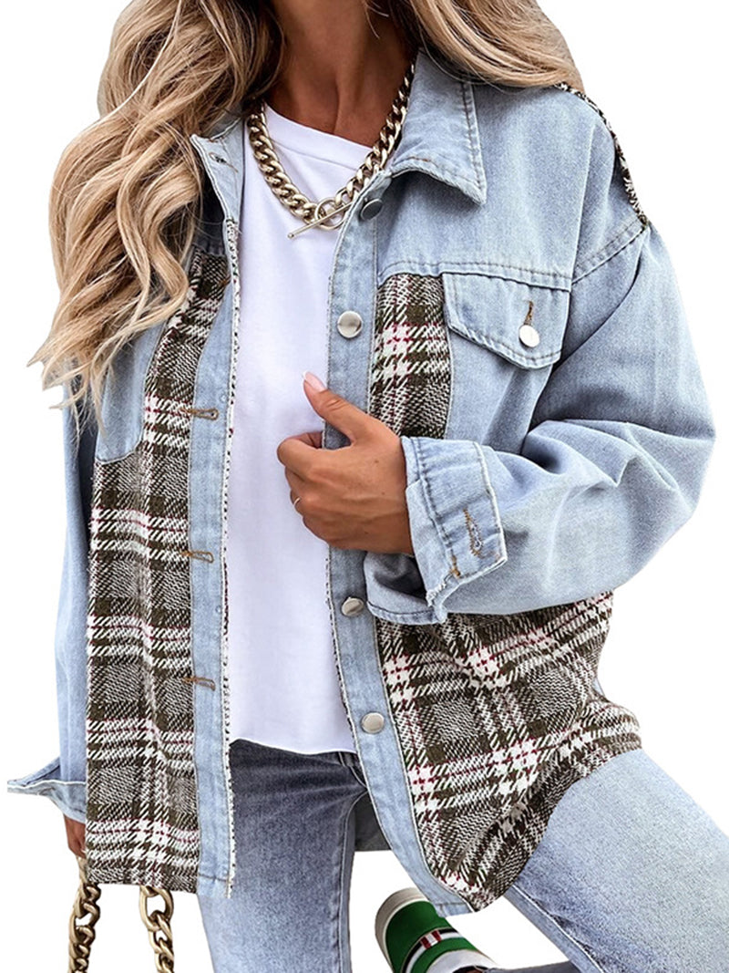 Plaid Patchwork Button-Up Jacket