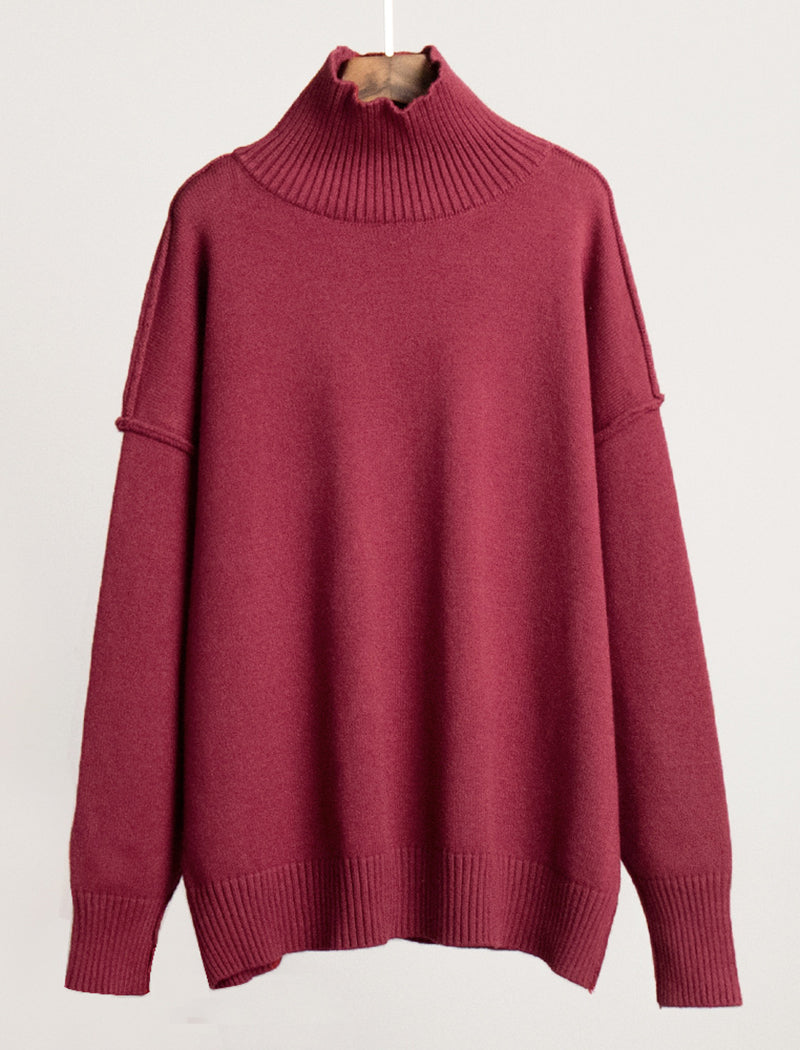 Oversized Turtleneck Sweater with Ribbed Hem