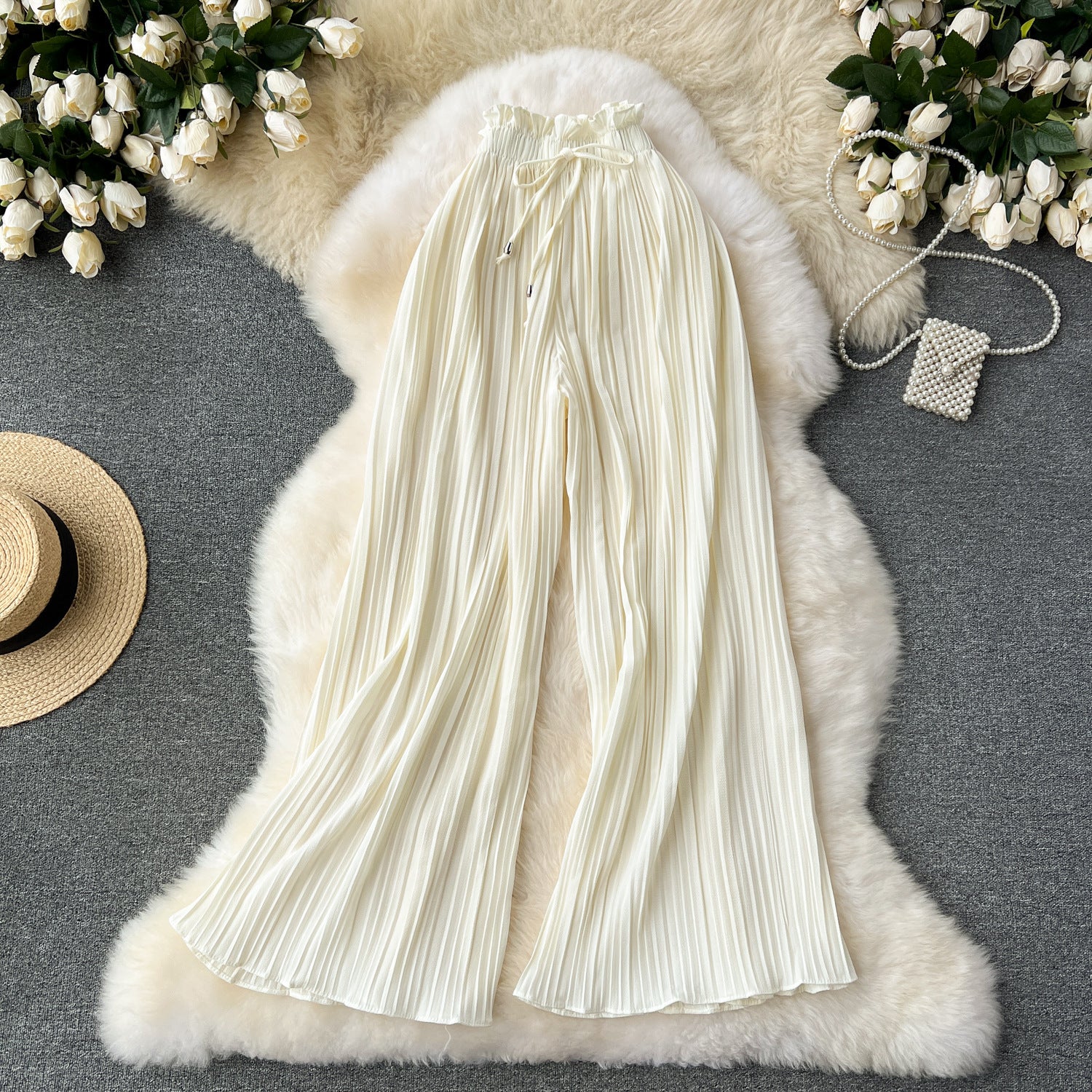 Ruched Drawstring Flared Pants