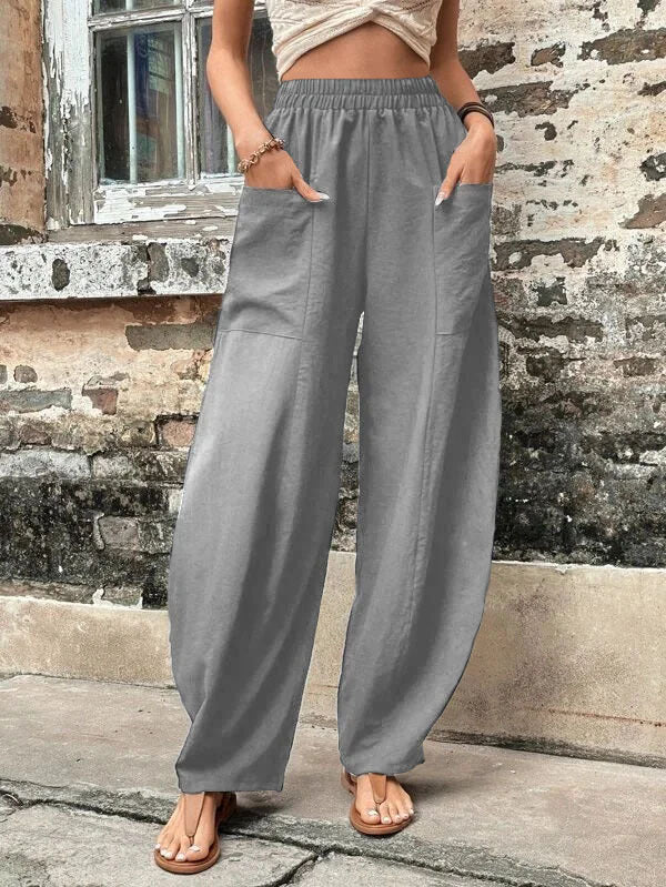 High-Waisted Wide-Leg Pockets Pants
