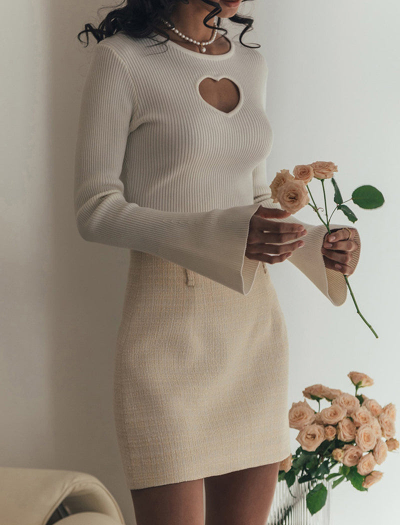 Heart Cut-Out Ribbed Sweater