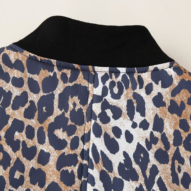 Leopard Print Zip-Up Puffer Jacket