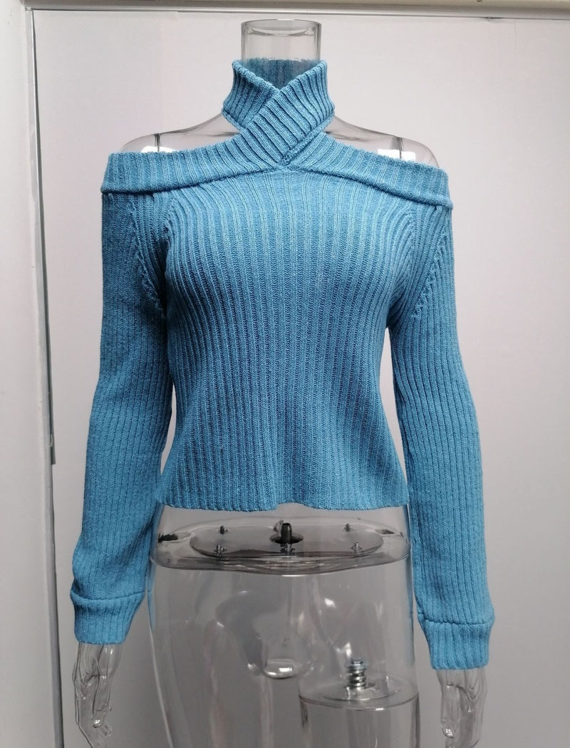 Cold Shoulder Ribbed Knit Cropped Sweater