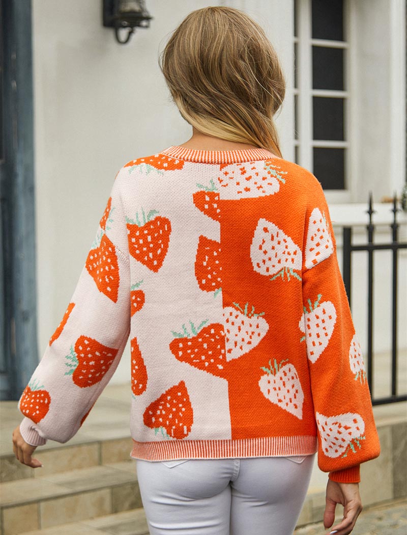 Strawberry Button-Front Knitted Cardigan