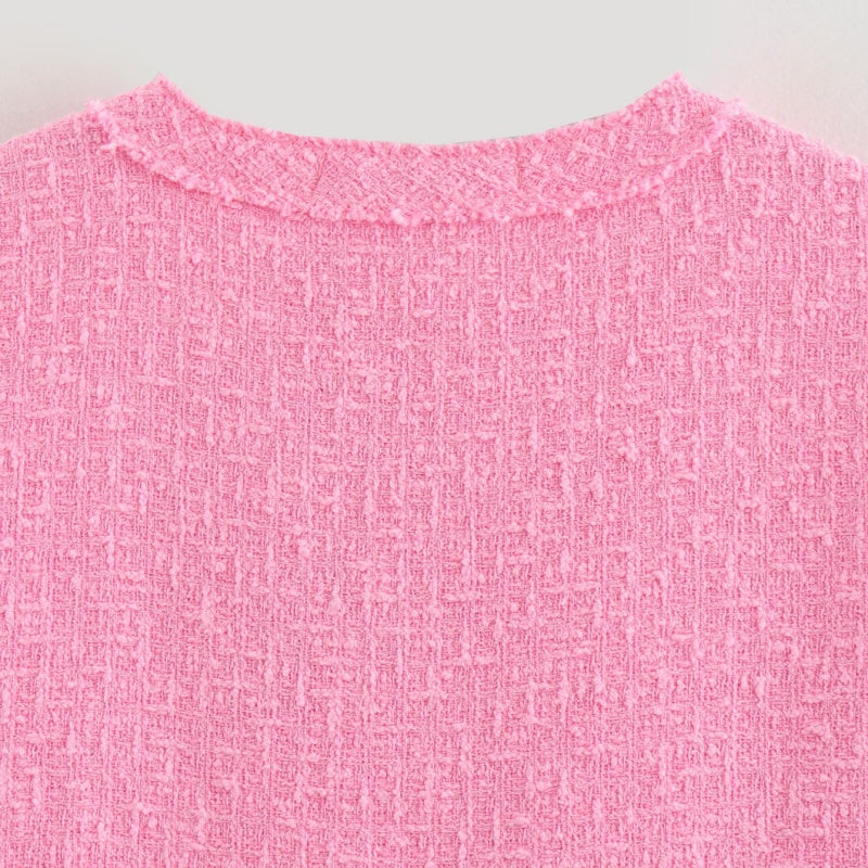 Pocket Crew Neck Textured Short Dress