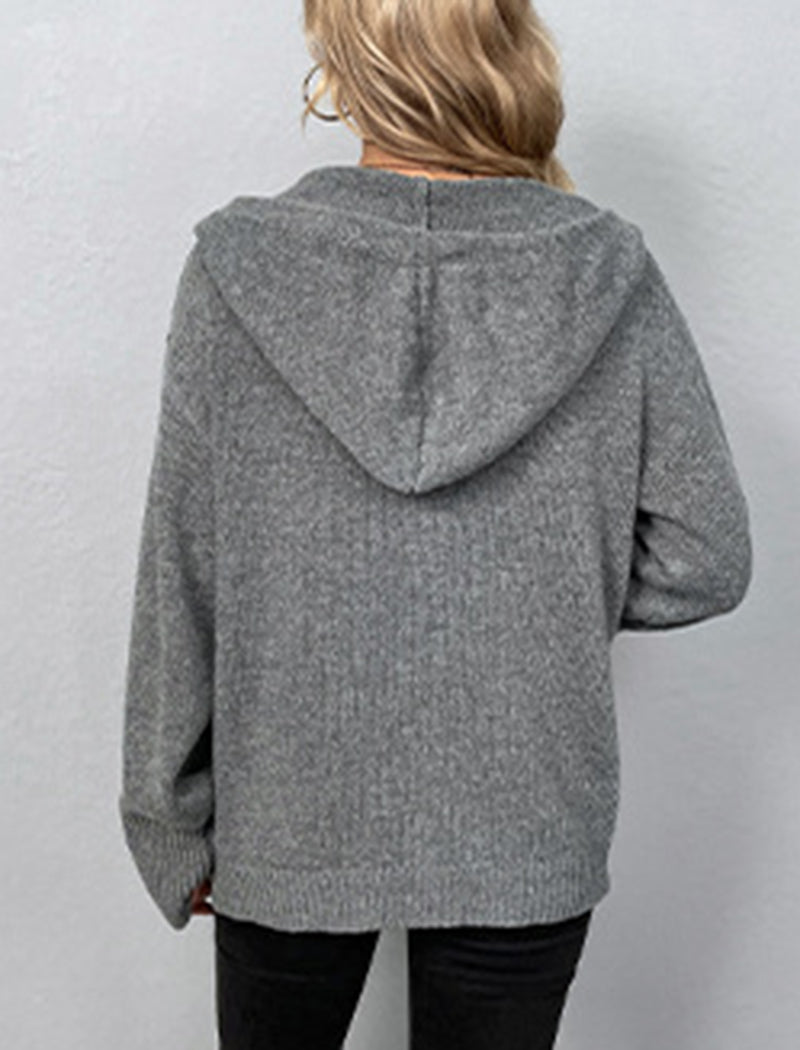 Button-Up Drawstring Hooded Cardigan