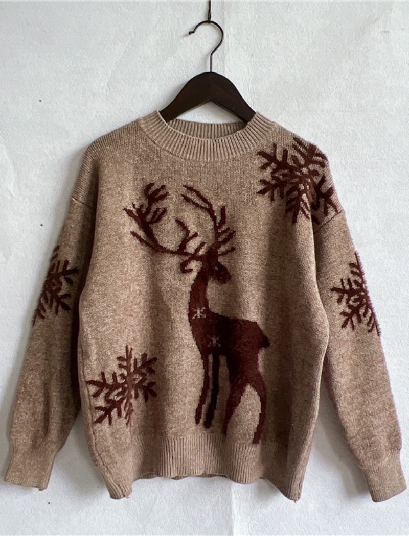 Reindeer Print Holiday Pullover