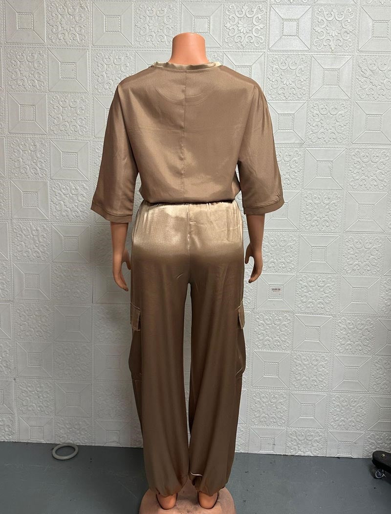 Satin Top and Cargo Pant Set