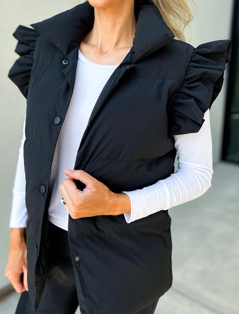 Ruffle Trim Quilted Sleeveless Vest