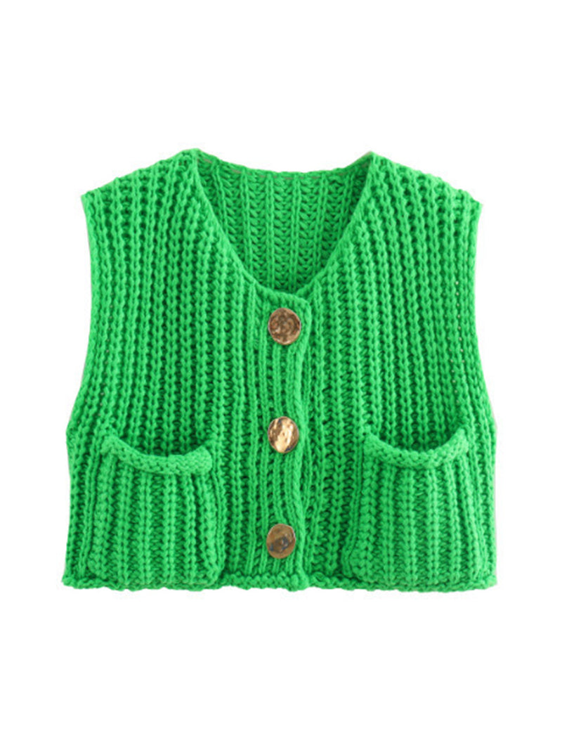 Solid Button-Front Pocket Vest