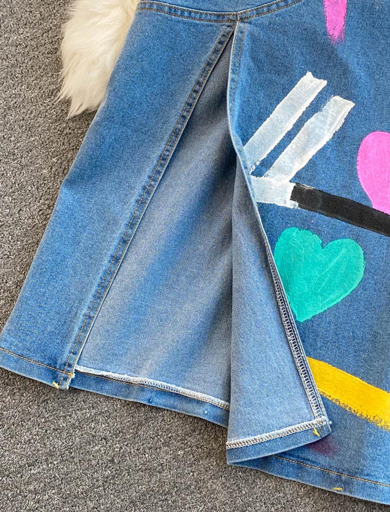 Painted Denim Jacket and Skirt Set