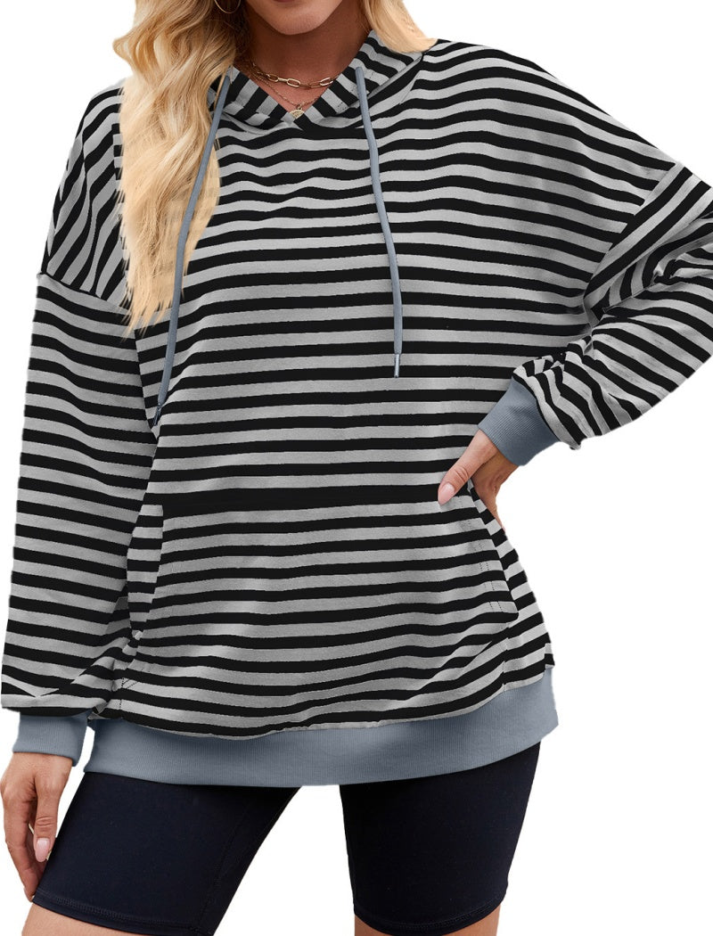 Striped Pullover Hoodie with Kangaroo Pocket
