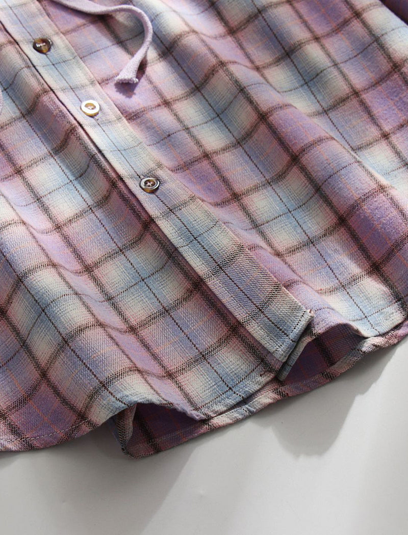 Hooded Plaid Button-Up Shirt