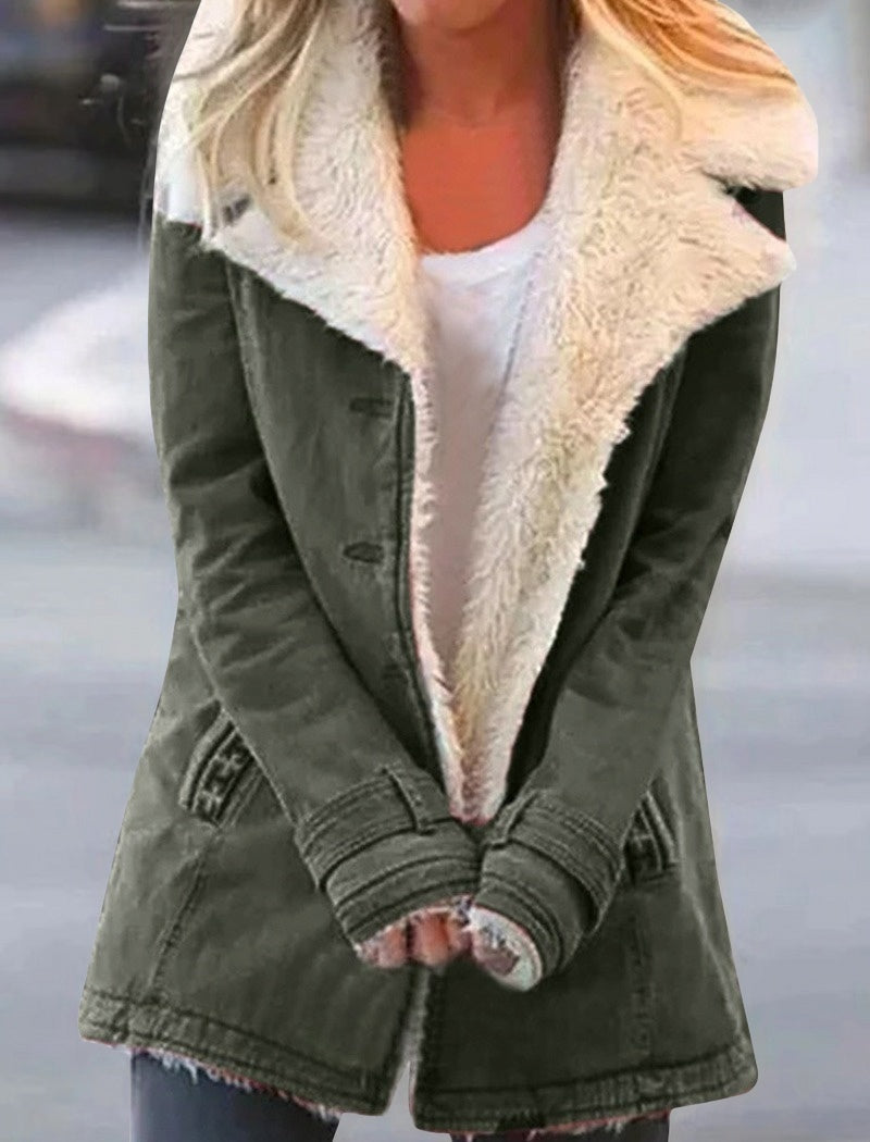 Fleece Lined Button-Up Coat