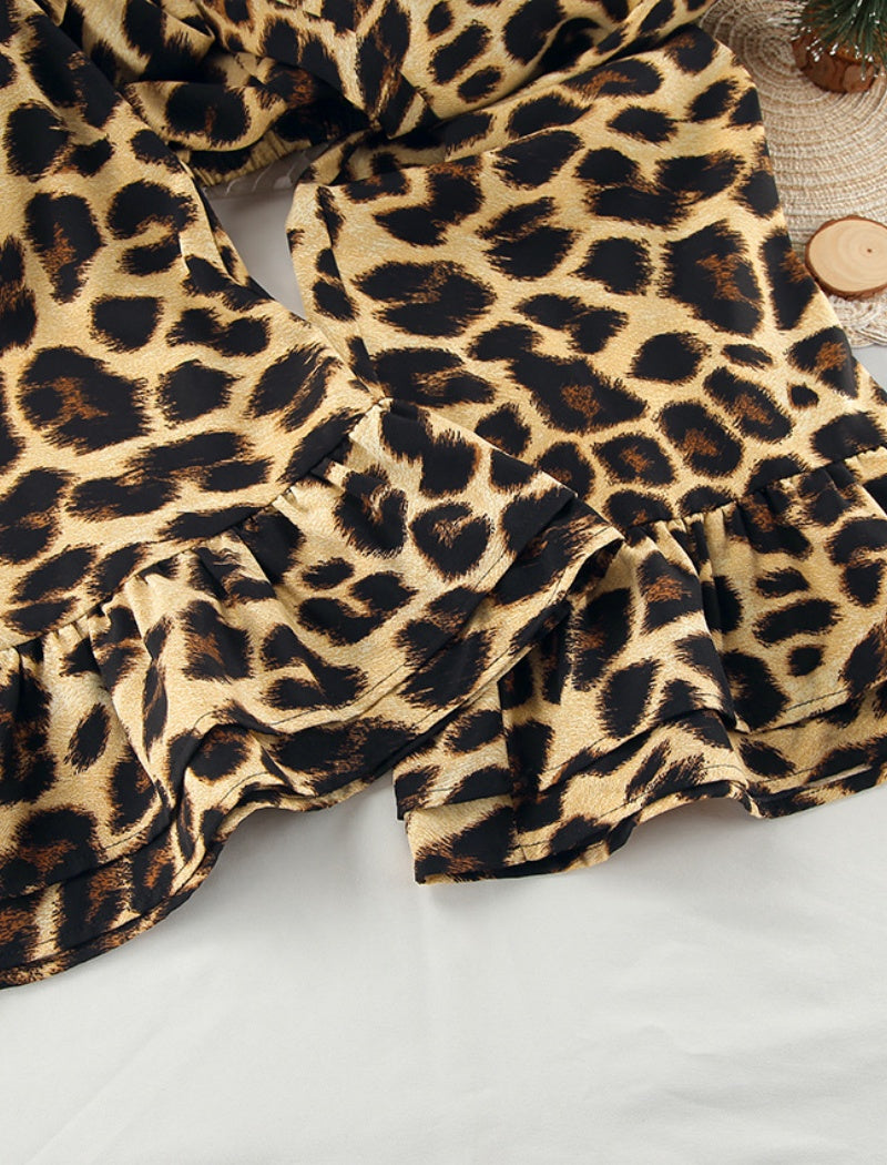 Leopard Print Long Sleeve Top and Pants Set