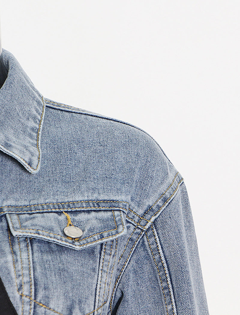 Colorblock Cropped Denim Jacket