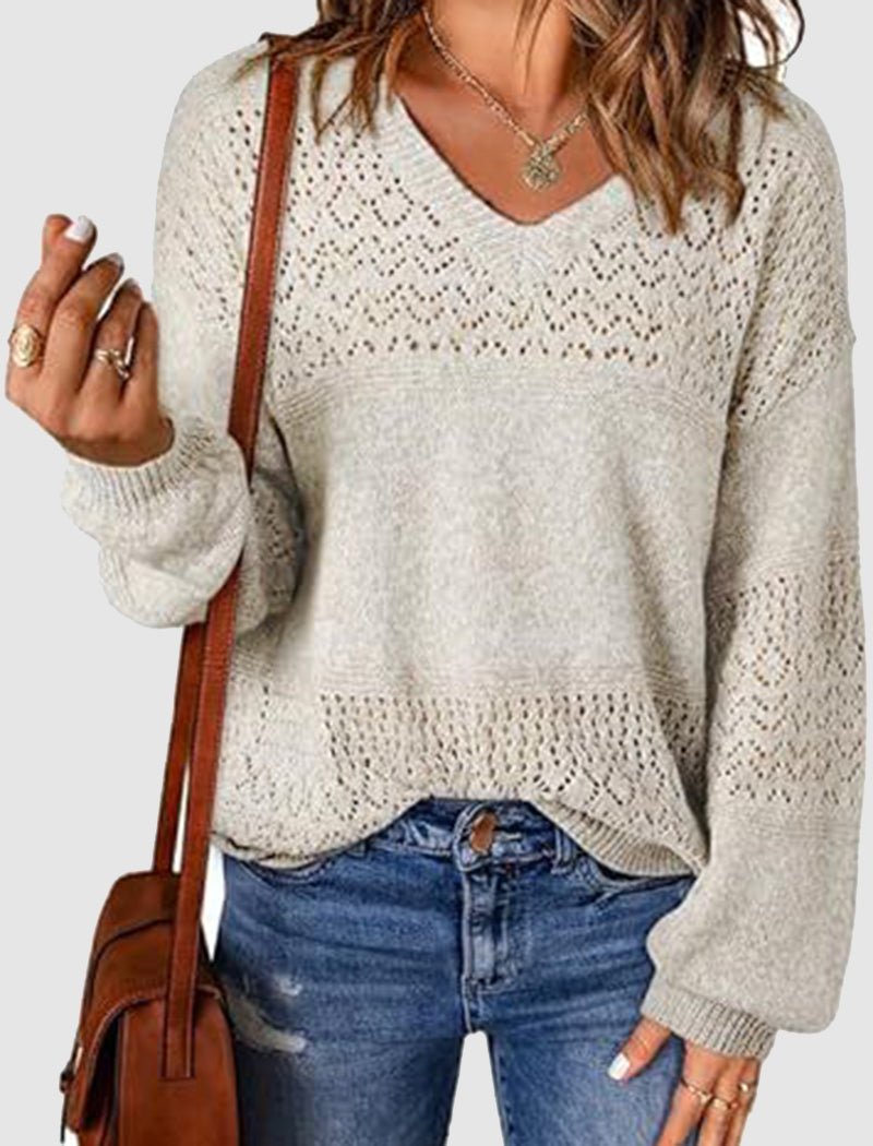 Knit Cutout V Neck Sweater