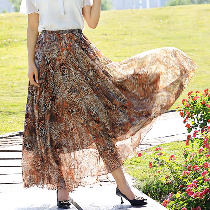 High-Waist Leopard Print Chiffon Skirt