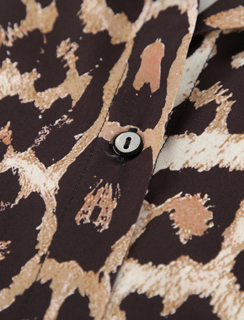 Leopard Print Square Neck Long Sleeve Crop Top and Pants Set