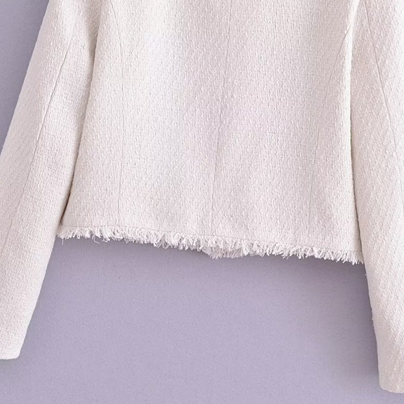 Cropped Tweed Button-Up Jacket