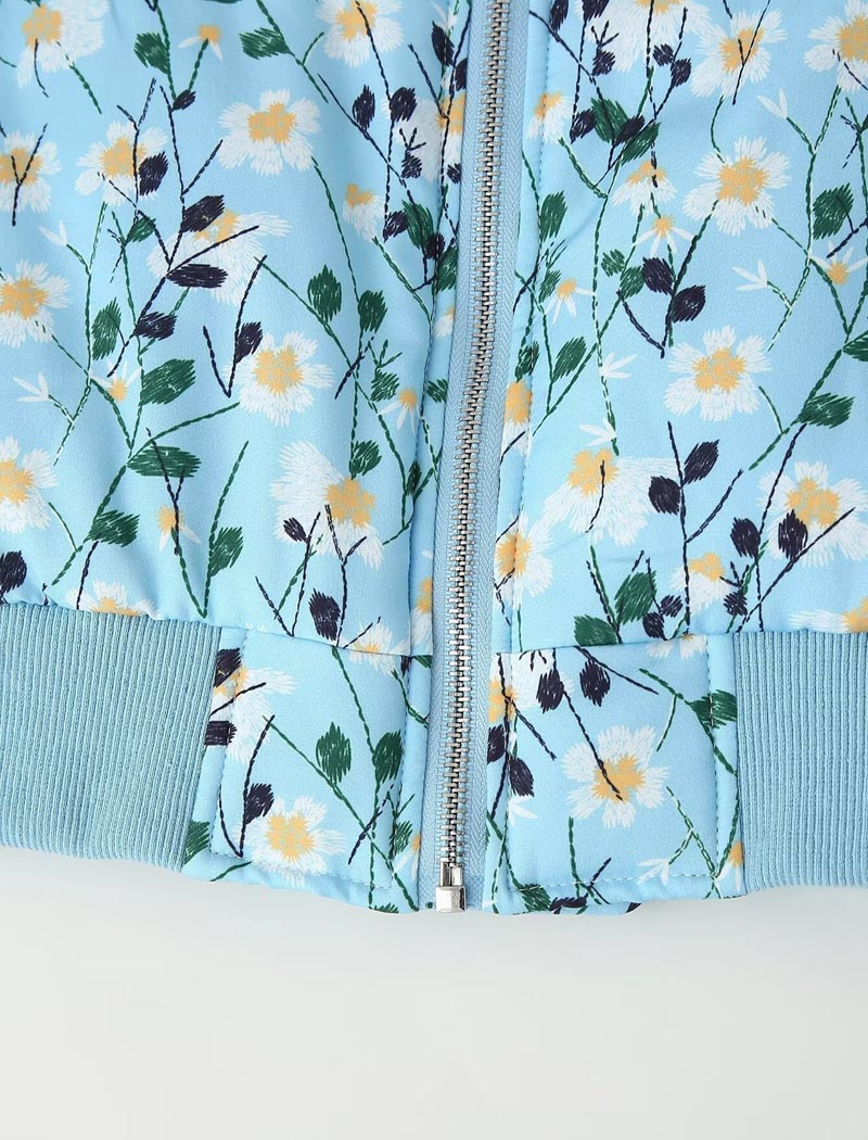 Floral Print Zipper Bomber Quilted Jacket