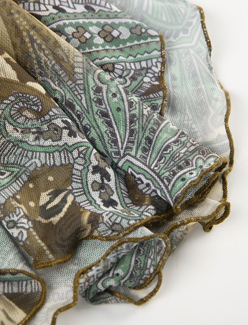 Asymmetrical Paisley Midi Skirt