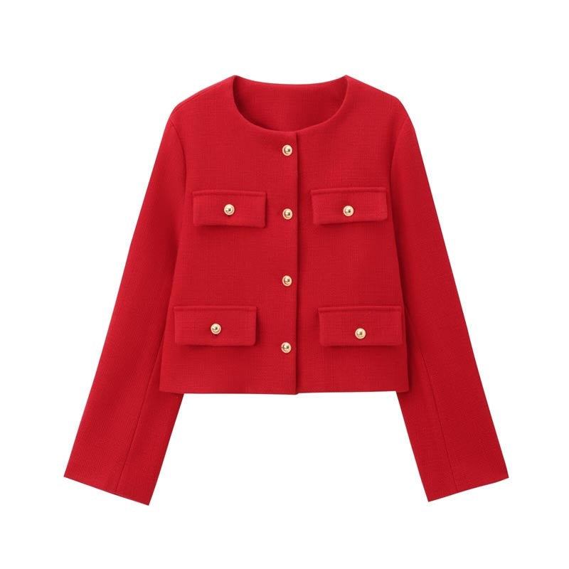 Pocket Front Cropped Button-Up Jacket