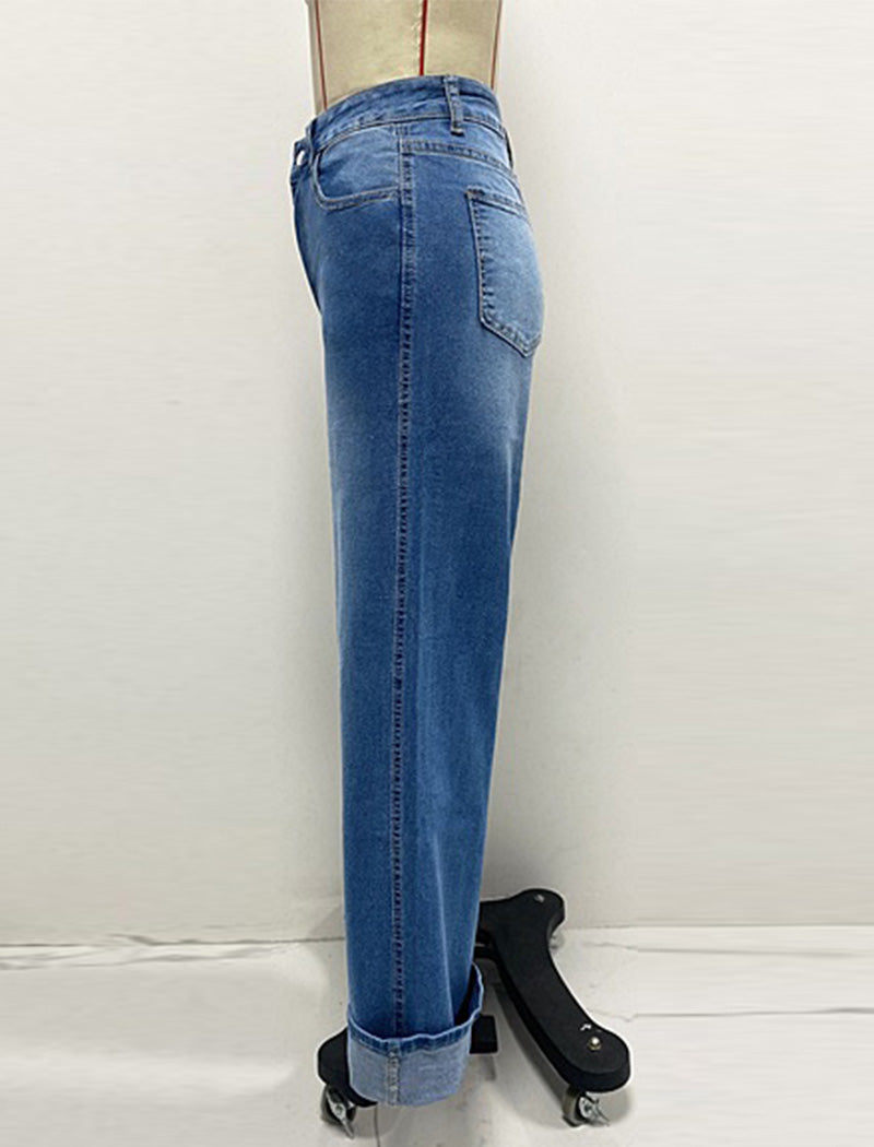 Wide-Leg Jeans with Contrast Hem
