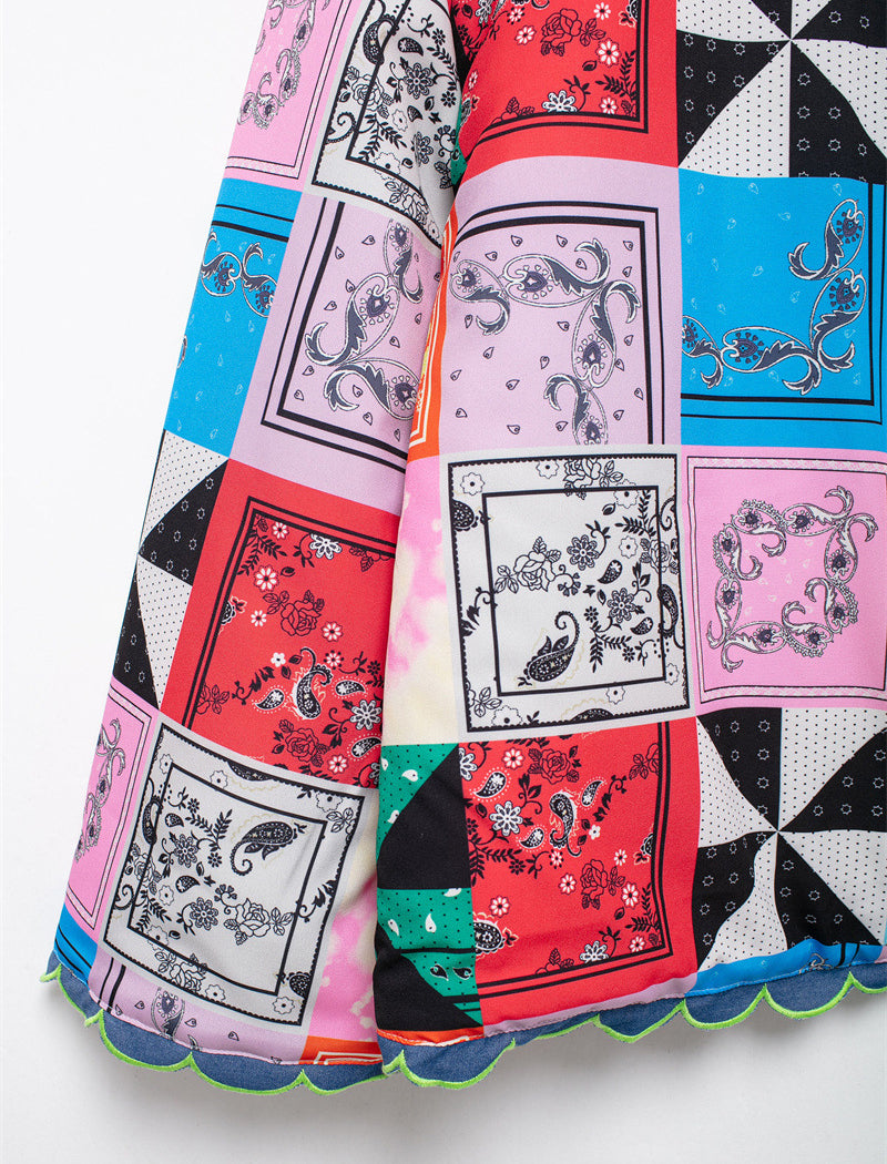 Lace Collar Loose Print Jacket