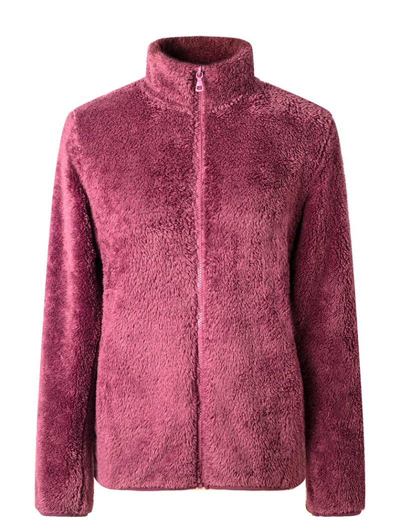 Fleece Zip-Up Jacket with Stand Collar